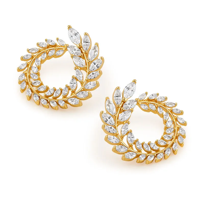 Crystal Leaf Stud Earrings